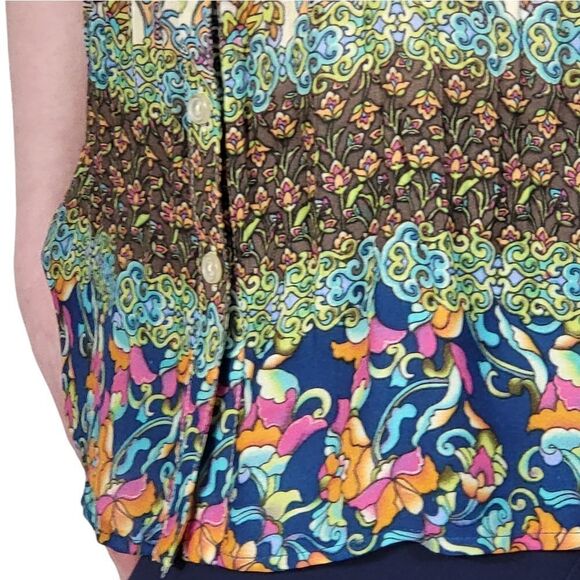 NY Collection Womens Neo Psychedelia Shirt Button Up Short Sleeve Poly Kashmir - Picture 8 of 8